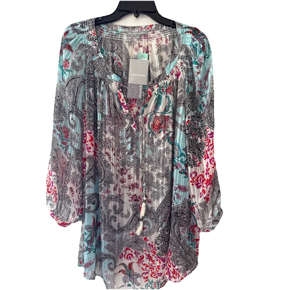 Daniel Rainn Women's‎ Wilcox Tie Neck Blouse Sheer Size NEW